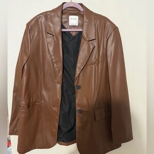 Bershka Chocolate Faux Leather Blazer